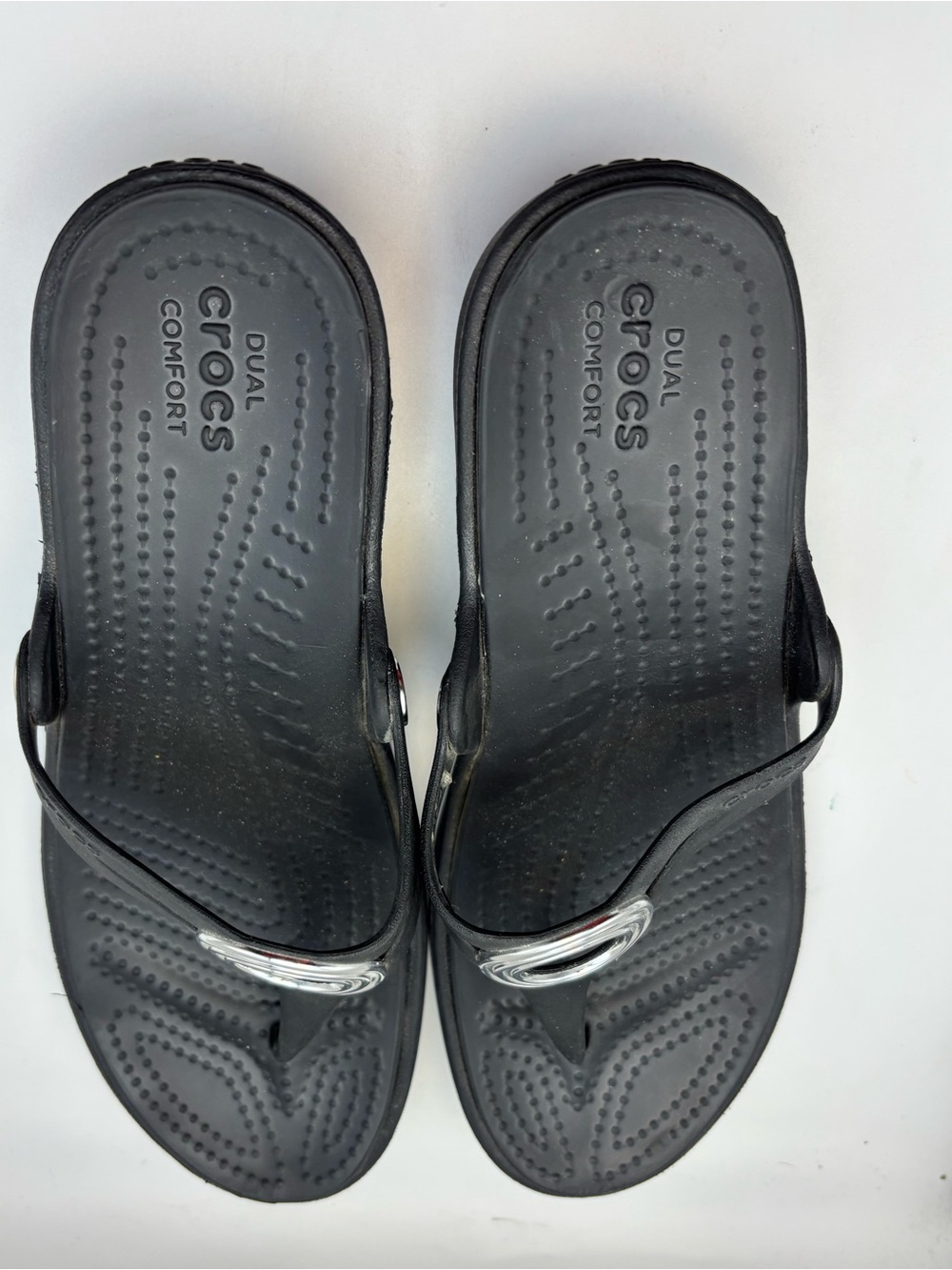 Crocs Black Platform Flip Flops W8 Dual Comfort Thong Sandals Casual Chic - Picture 5 of 8